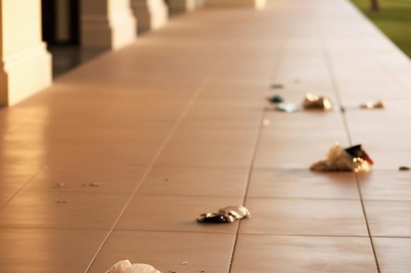hotel property with a little trash on walkway Common Area Cleaning services